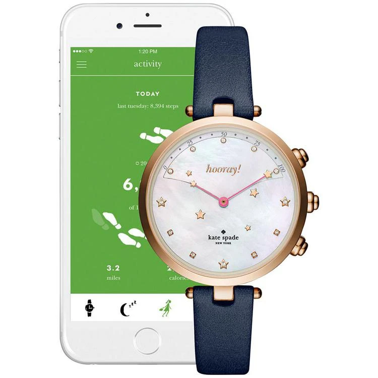 商品Kate Spade|Women's Holland Slim Navy Leather Strap Hybrid Smart Watch 38mm,价格¥1683,第3张图片详细描述