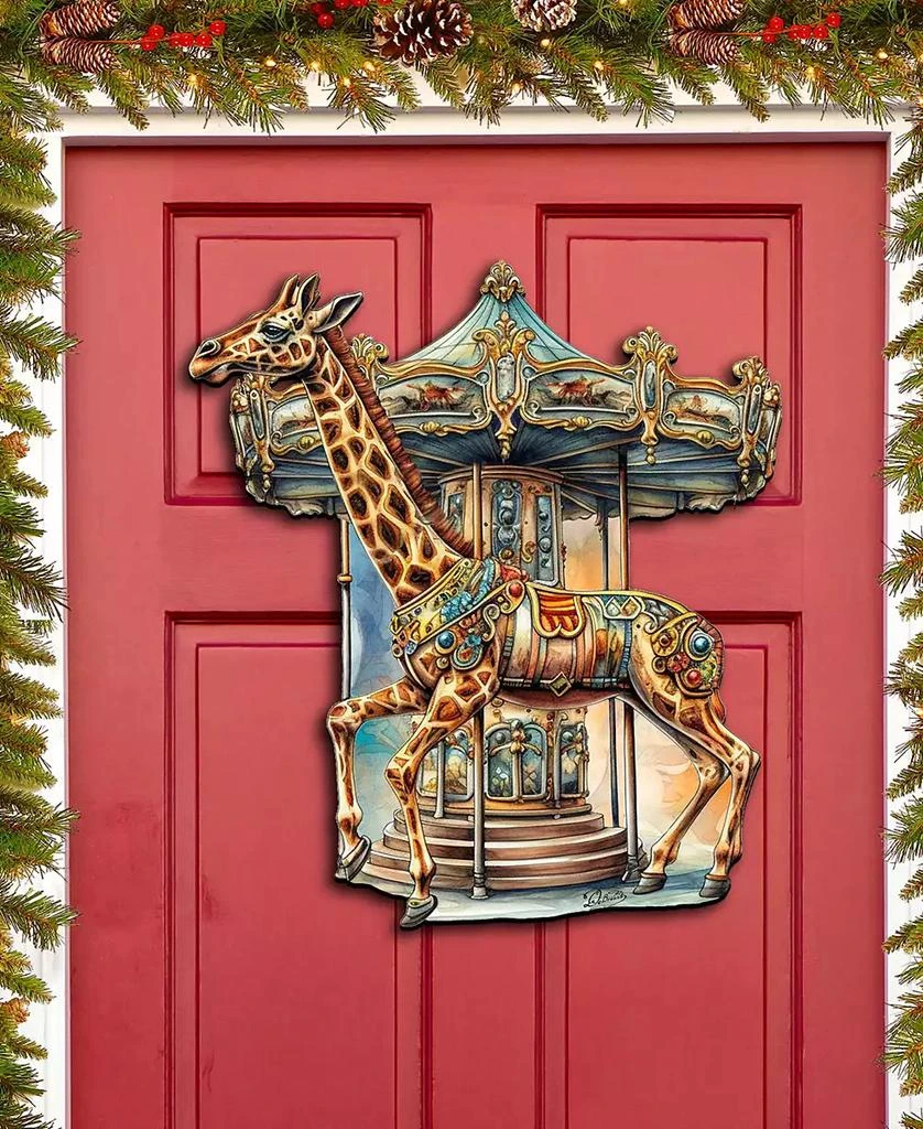 商品Designocracy|Carousel Giraffe Christmas Wooden Door Decor Wall Decor G. DeBrekht,价格¥1099,第2张图片详细描述