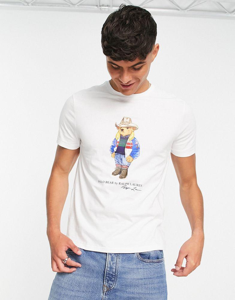 商品Ralph Lauren|Polo Ralph Lauren sun valley bear print t-shirt custom fit in white,价格¥825,第1张图片