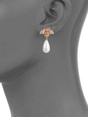 商品Eye Candy LA|Luxe White Pearl & Crystal Bee Drop Earrings,价格¥272,第2张图片详细描述
