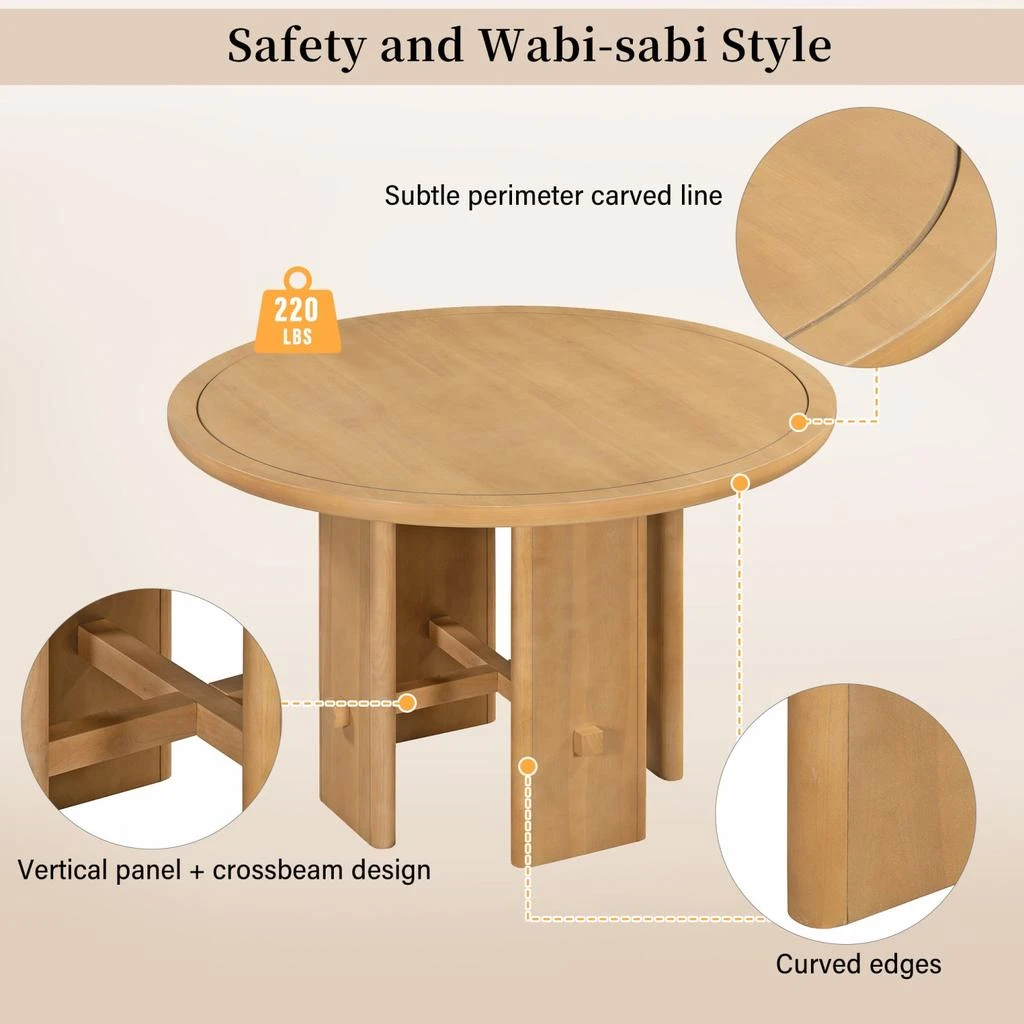 Streamdale 5-Piece Round Dining Set: Table & 4 Upholstered Chairs (Brown) 商品