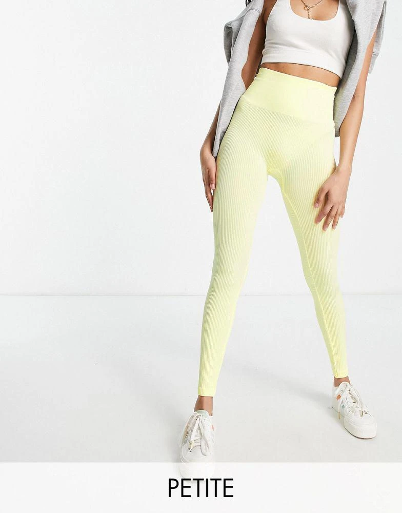 商品Stradivarius|Stradivarius Petite seamless ribbed leggings in lemon,价格¥79,第1张图片