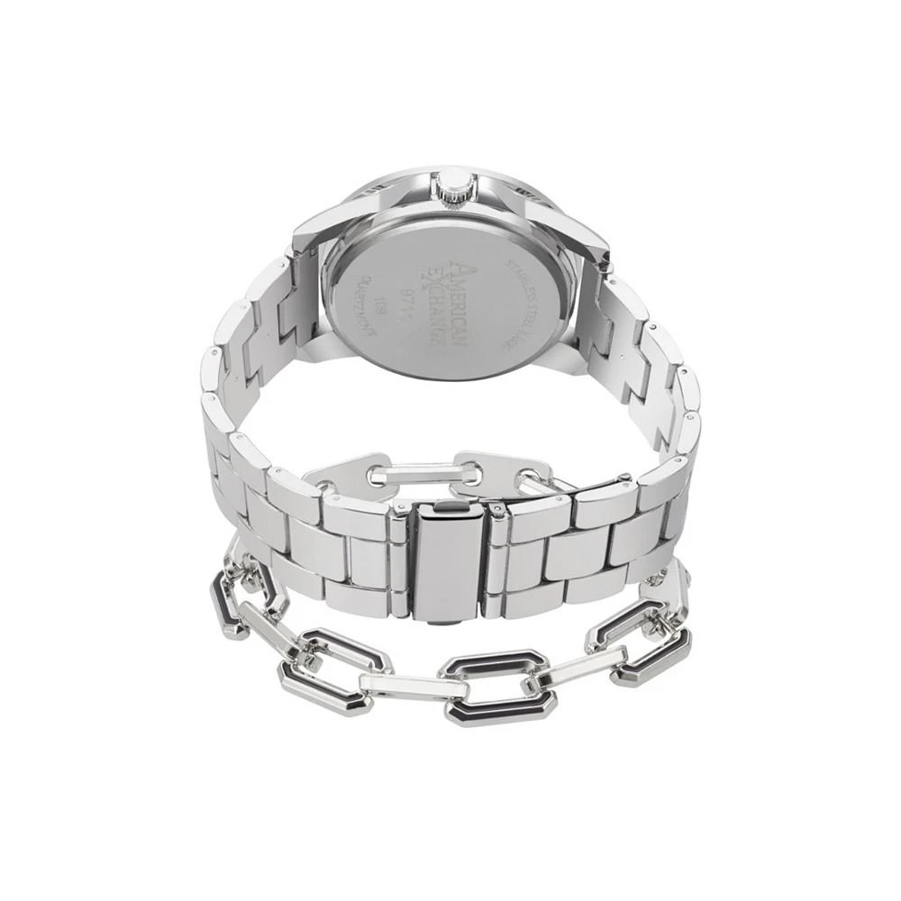 商品American Exchange|Men's Quartz Movement Shiny Silver-Tone Metal Bracelet Analog Watch, 43mm and Bracelet with Zippered Travel Pouch,价格¥225,第3张图片详细描述