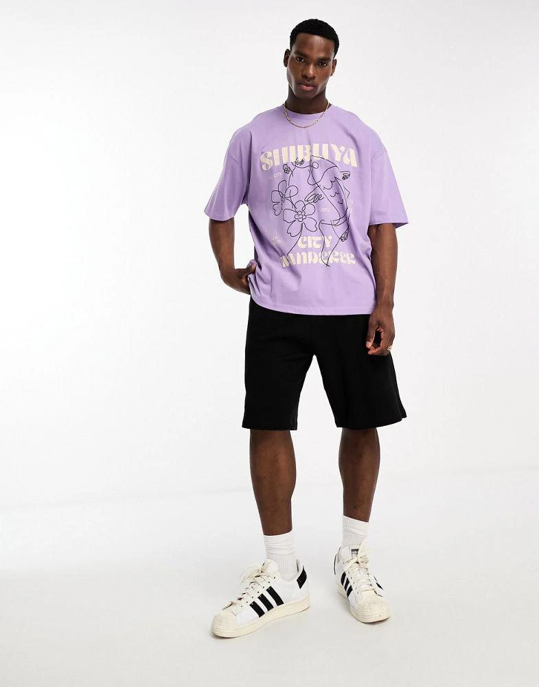 商品ASOS|ASOS DESIGN oversized t-shirt in purple with line drawing fish front print,价格¥87,第3张图片详细描述