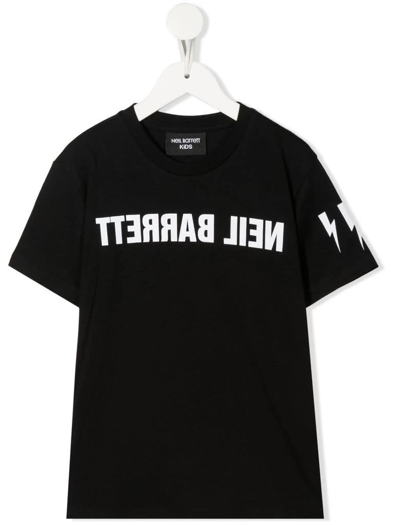 商品Neil Barrett|Neil Barrett Kids Black T-shirt With White Mirror Logo Print,价格¥654,第1张图片