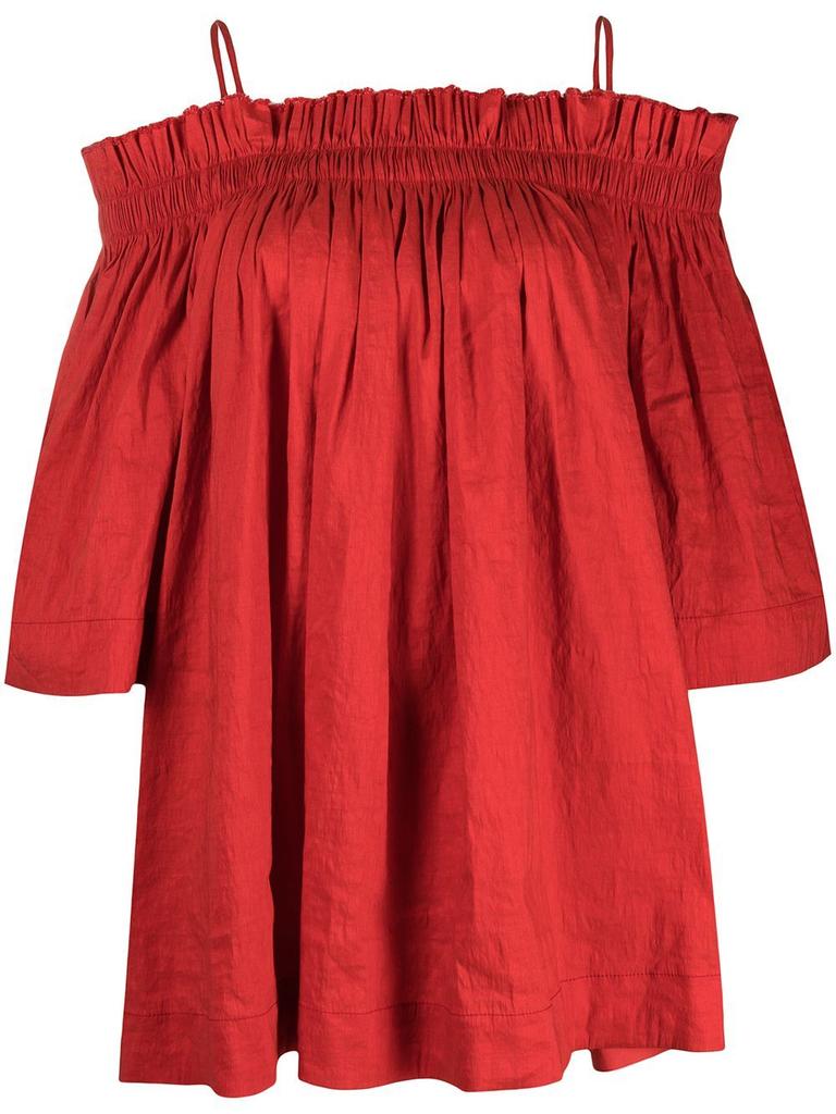 Uma Wang Women's  Red Linen Top商品第1张图片规格展示