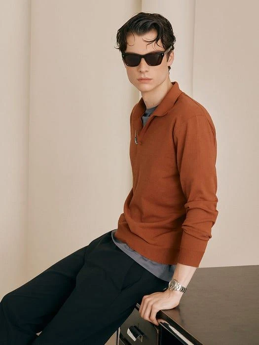 商品FRONTROW MEN|Cool-Yarn Knit Polo Shirt,价格¥816,第3张图片详细描述