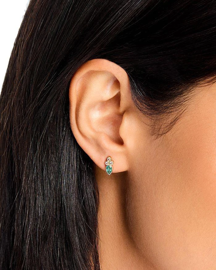 商品Moon & Meadow|14K Yellow Gold Emerald & White Topaz Bezel Stud Earrings - Exclusive,价格¥7185,第2张图片详细描述