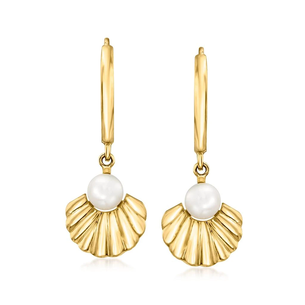 商品Ross-Simons|4-4.5mm Cultured Pearl Seashell Hoop Drop Earrings in 14kt Yellow Gold,价格¥1582,第1张图片