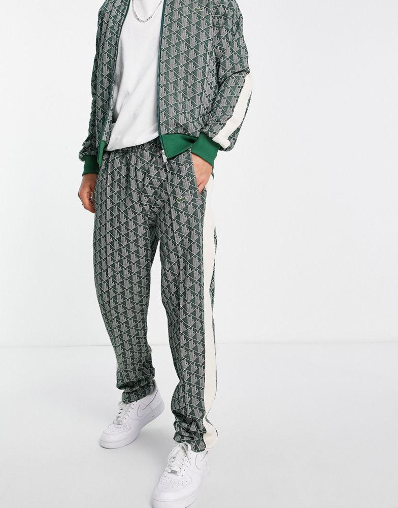 Lacoste all over print taped track bottoms in green商品第4张图片规格展示