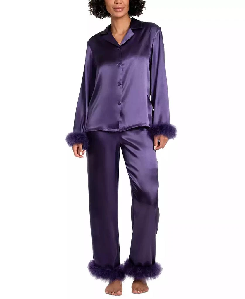 商品Linea Donatella|Women's Marabou Feather Satin Pajama Set,价格¥291,第1张图片