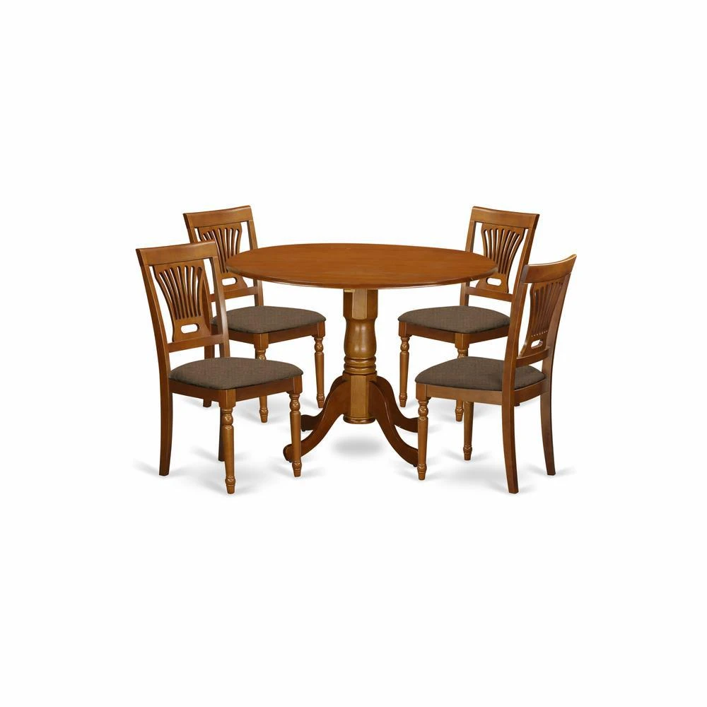 商品East West Furniture|DLPL5-SBR-C 5 PC Kitchen nook Dining set-round Table plus 4 dinette Chairs,价格¥5752,第1张图片