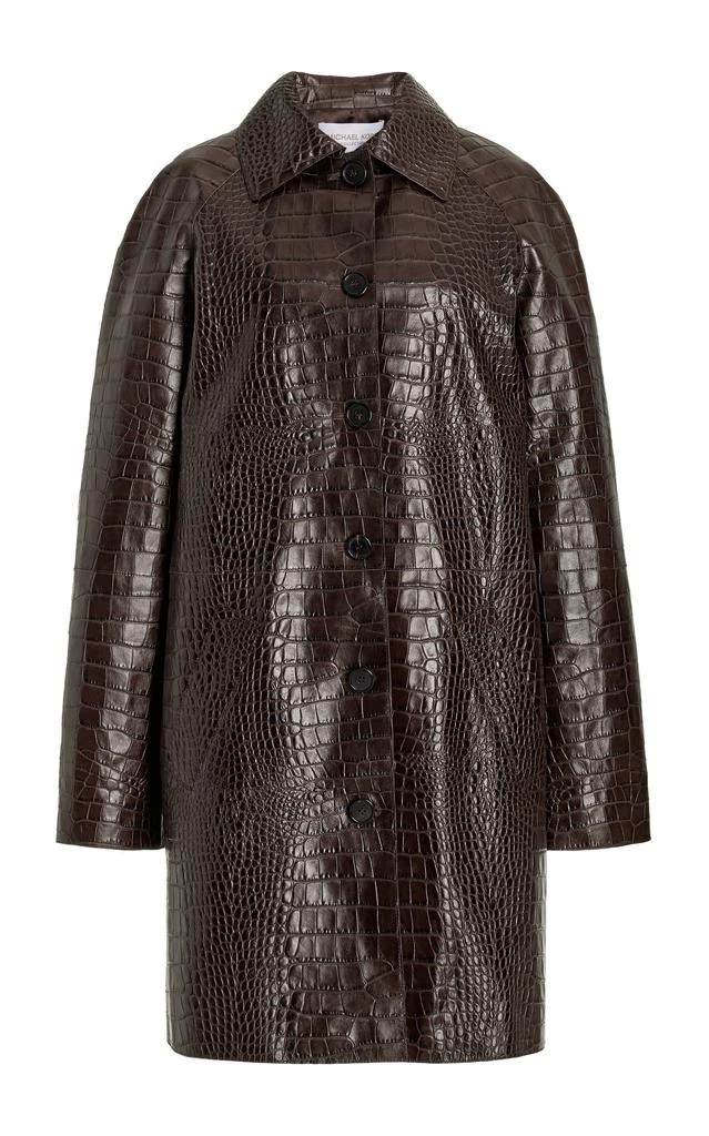 商品Michael Kors|Michael Kors Collection - Women's Balmacaan Croc-Embossed Leather Jacket - Brown - US 6 - Moda Operandi,价格¥13551,第1张图片