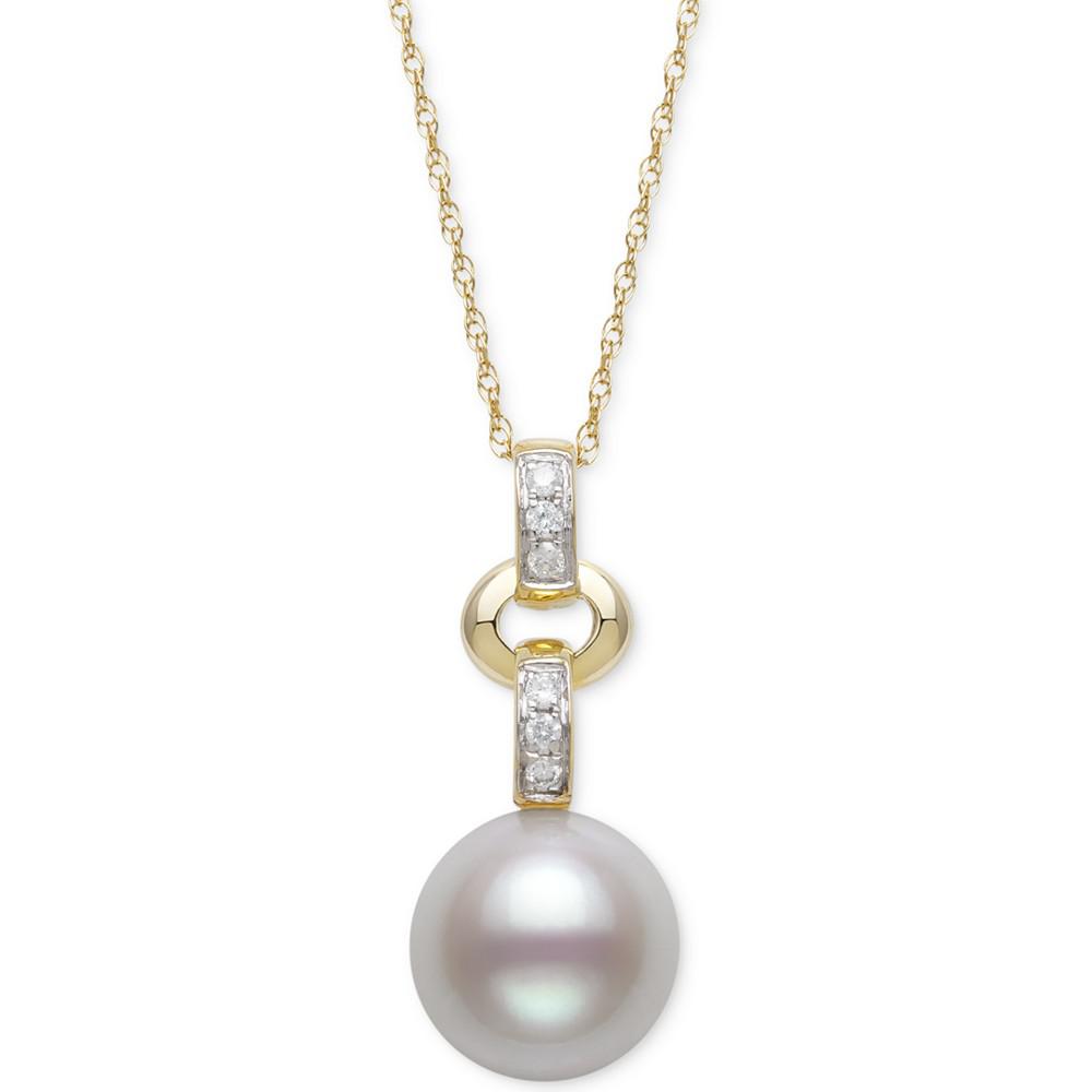 Cultured Freshwater Pearl (8mm) & Diamond (1/20 ct. t.w.) 18" Pendant Necklace in 14k Gold商品第1张图片规格展示