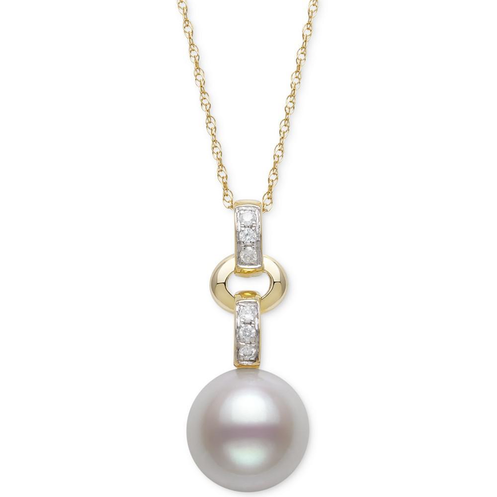 商品Belle de Mer|Cultured Freshwater Pearl (8mm) & Diamond (1/20 ct. t.w.) 18" Pendant Necklace in 14k Gold,价格¥2748,第1张图片