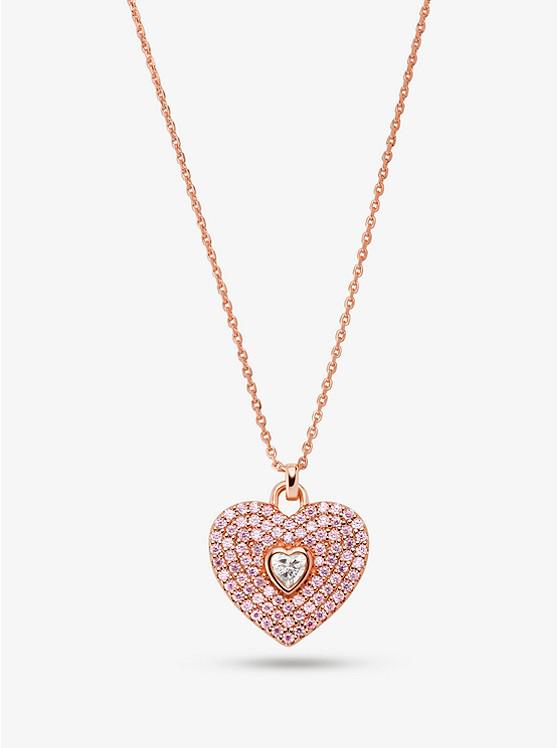 14K Rose-Gold Plated Sterling Silver Pavé Heart Necklace商品第1张图片规格展示