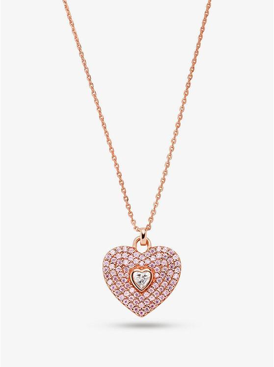 商品Michael Kors|14K Rose-Gold Plated Sterling Silver Pavé Heart Necklace,价格¥1235,第1张图片