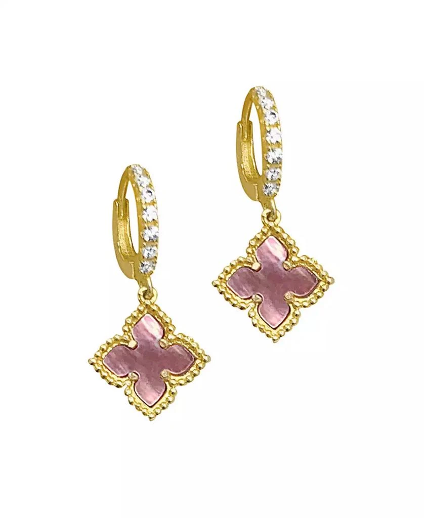 商品ADORNIA|14K Gold Plated Floral Dangle Hoops Pink Imitation Mother of Pearl Earrings,价格¥264,第4张图片详细描述