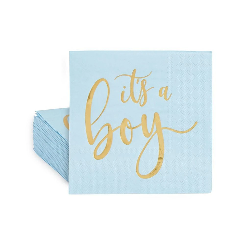 商品Sparkle and Bash|50 Pack Its a Boy Baby Shower Cocktail Napkins Party Supplies, Blue with Gold Foil Table Decorations (5 x.5 Inches),价格¥112,第1张图片