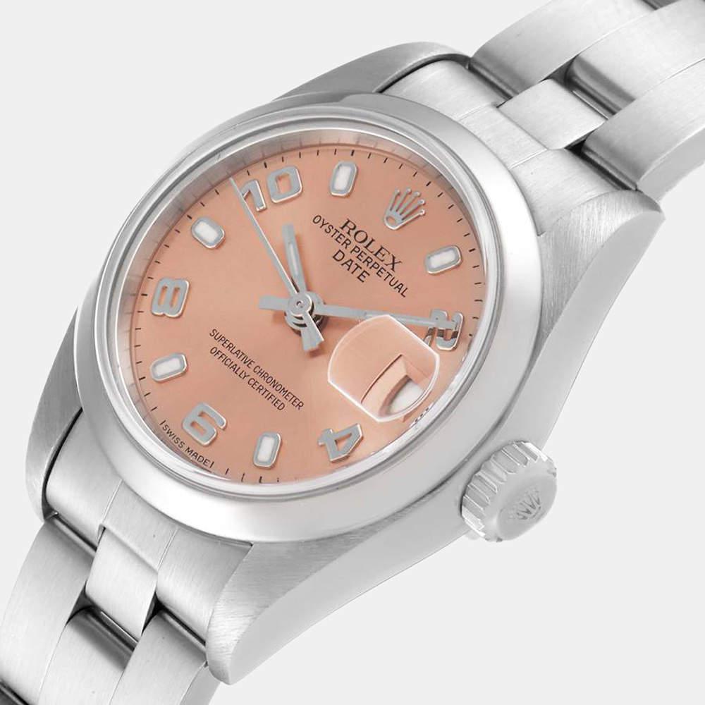 Rolex Salmon Stainless Steel Oyster Pepertual Date 69160 Women's Wristwatch 26 mm商品第2张图片规格展示