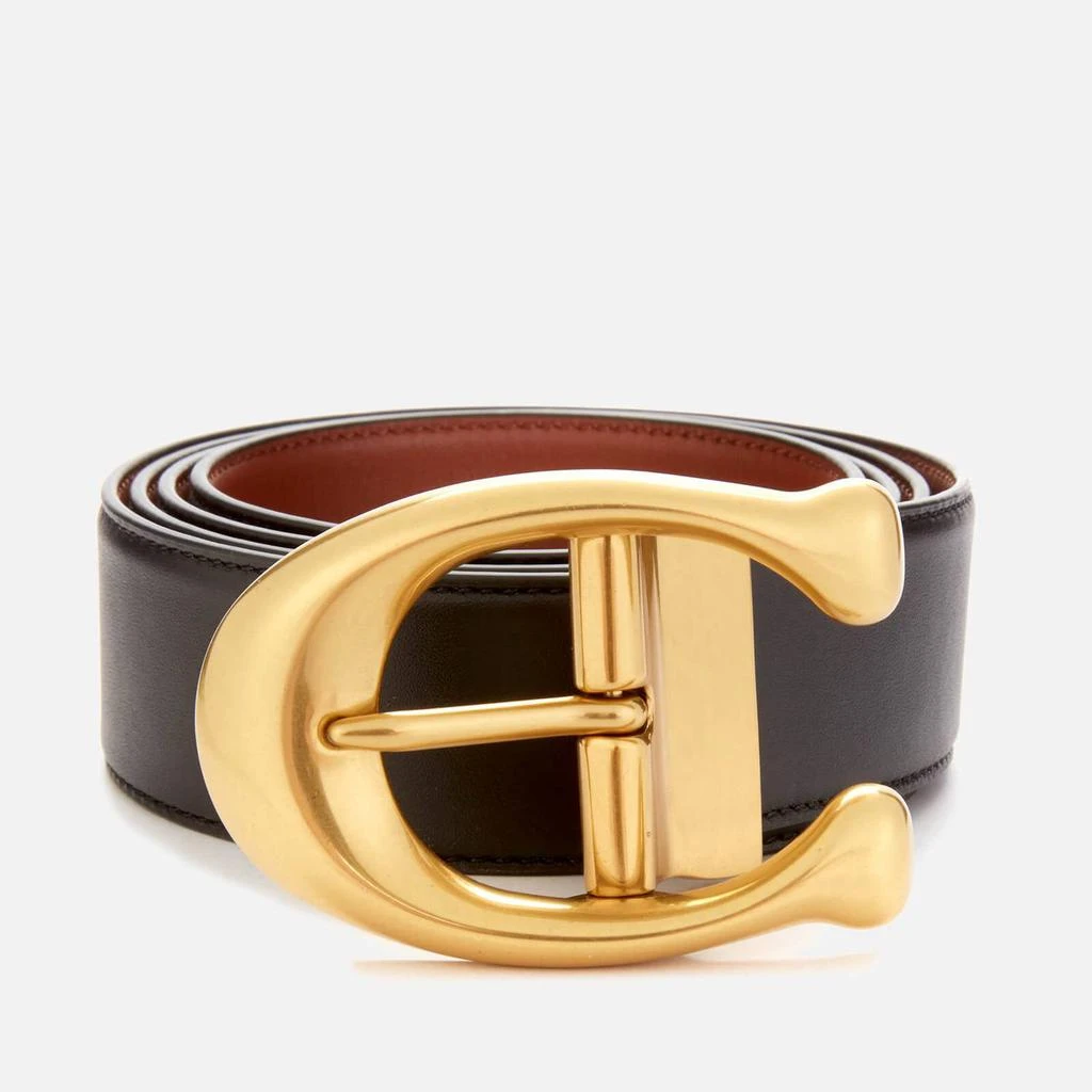 商品Coach|Coach Men's 38Mm Signature Buckle Belt In Glovetan Leather - Black/Saddle,价格¥1363,第1张图片