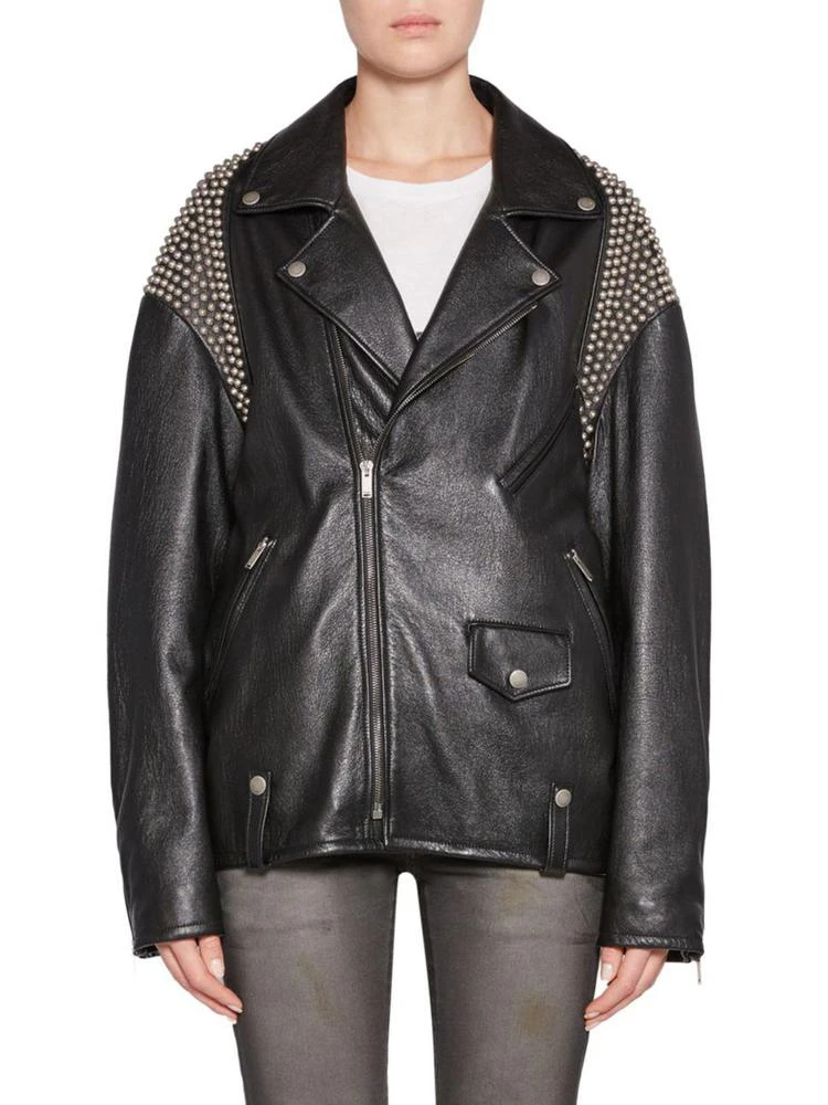 商品Yves Saint Laurent|Saint Laurent - Oversize Studded Leather Biker Jacket,价格¥44716,第1张图片