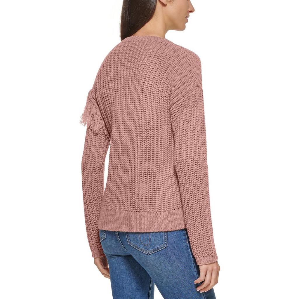 Calvin Klein Womens Open Stitch Fringe Crewneck Sweater商品第6张图片规格展示