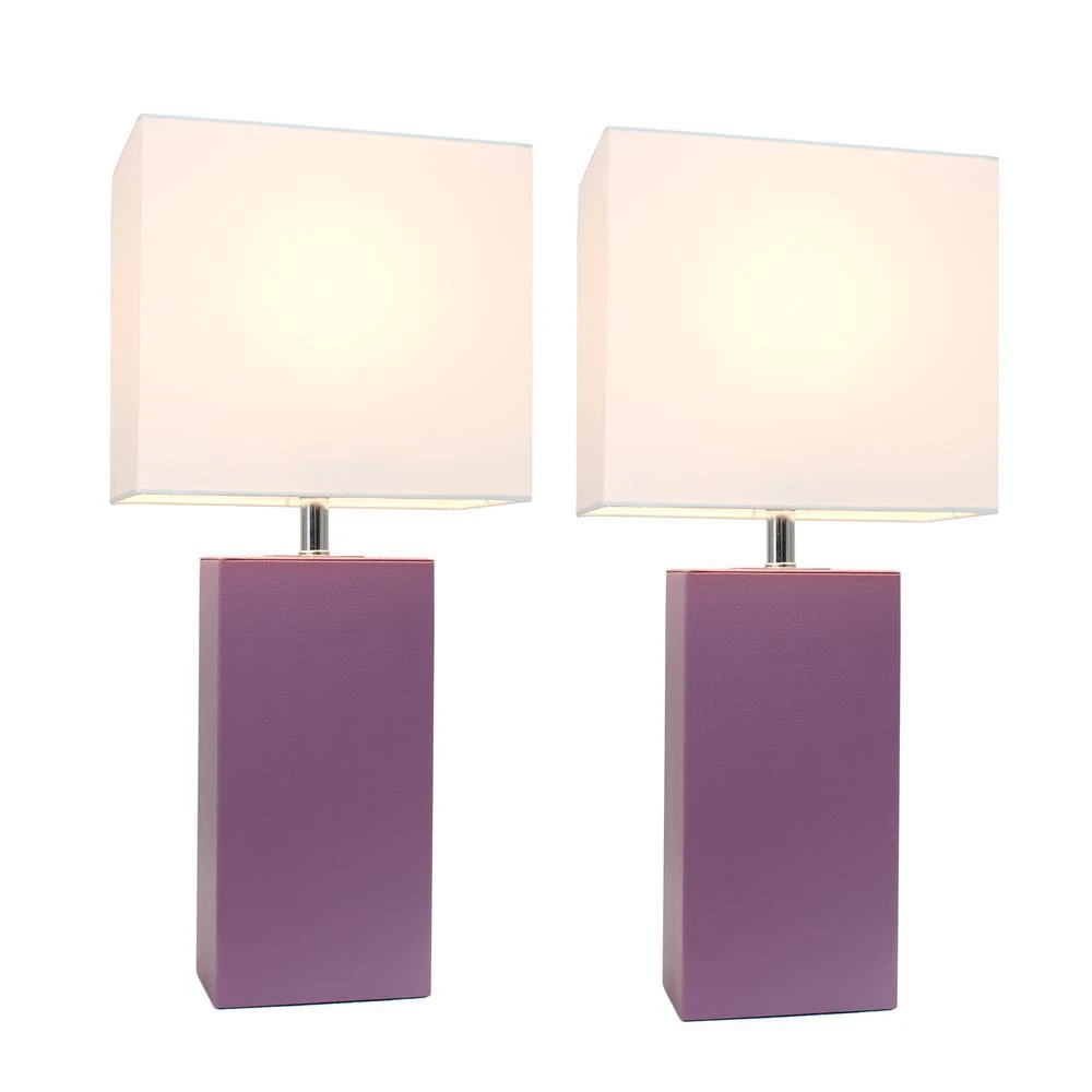 商品Elegant Designs|2 Pack Modern Leather Table Lamps with White Fabric Shades, Purple,价格¥809,第1张图片