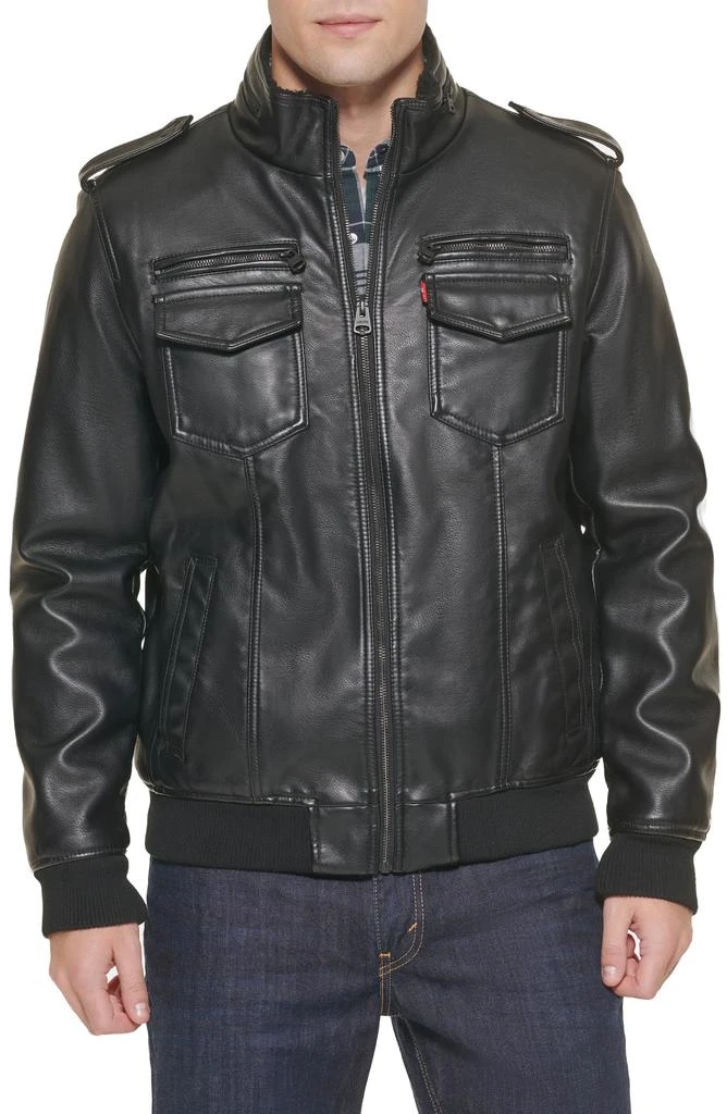 商品Levi's|Faux Leather Faux Shearling Lined Aviator Bomber Jacket,价格¥532,第1张图片