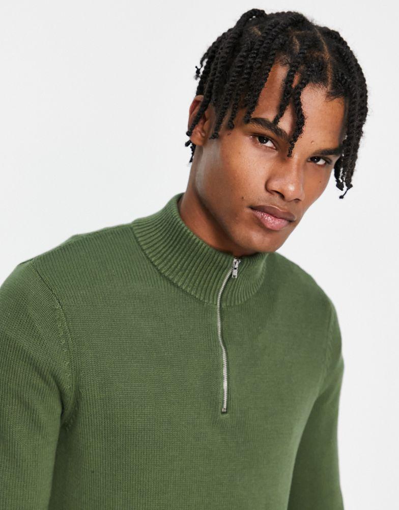 商品ASOS|ASOS DESIGN midweight half zip cotton jumper in khaki,价格¥280,第6张图片详细描述