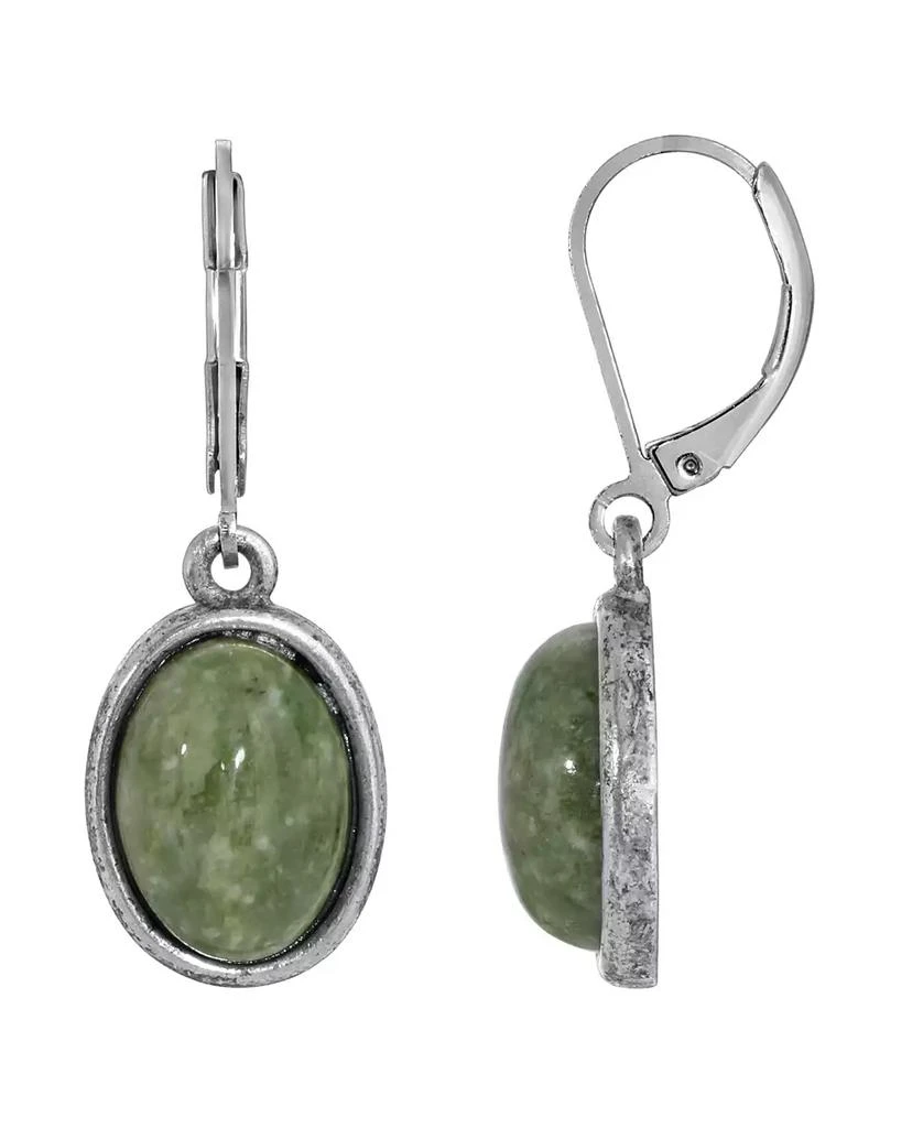 商品2028|Silver-Tone Semi Precious Jade Oval Drop Earrings,价格¥168,第1张图片