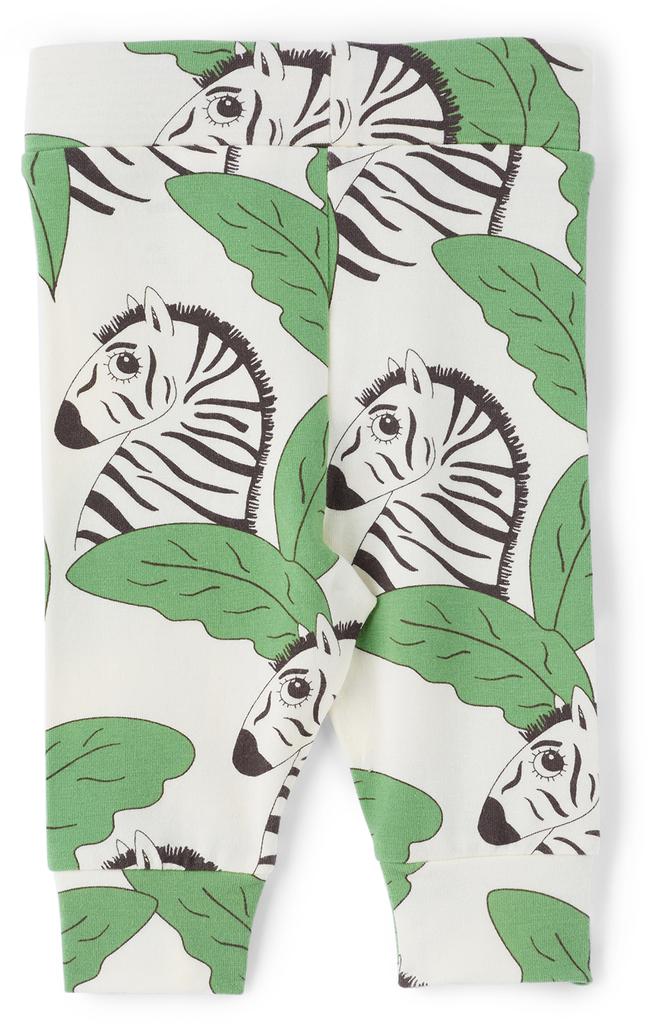 Baby Off-White & Green Zebra Leggings商品第2张图片规格展示