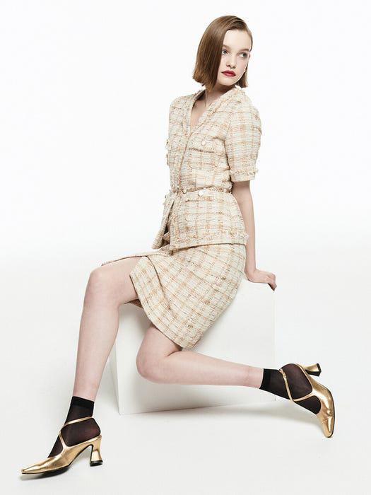 [Tweed] Fringed H-line Tweed skirt商品第6张图片规格展示