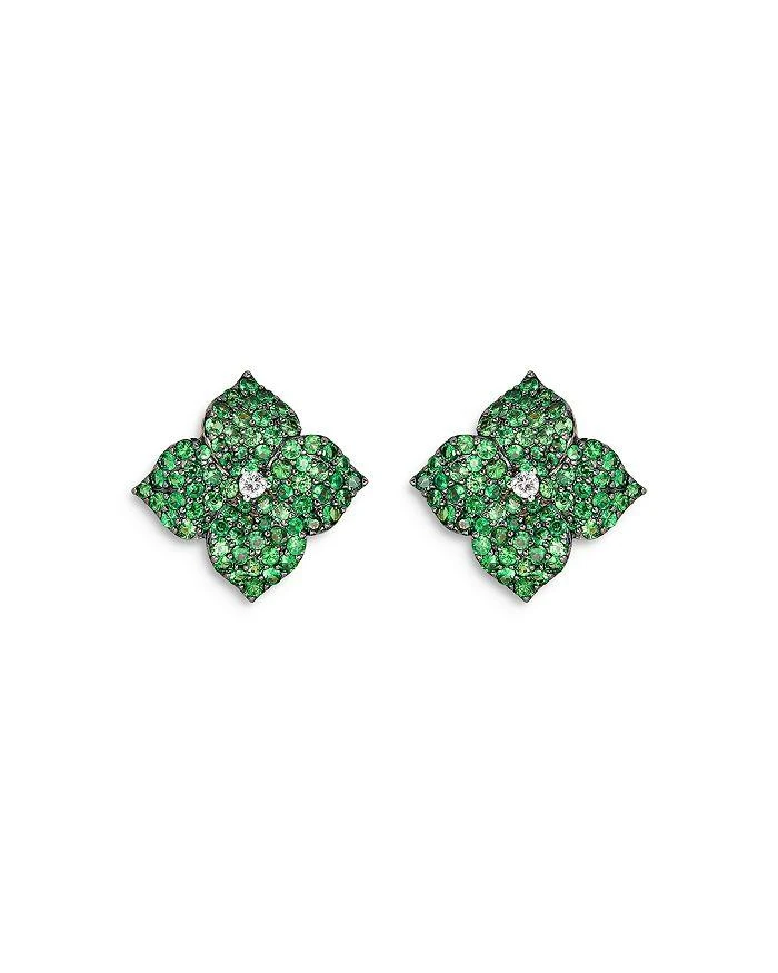 商品Piranesi|18K Yellow Gold Large Fiore Earrings with Green Tsavorite Garnets and Diamonds,价格¥46963,第1张图片