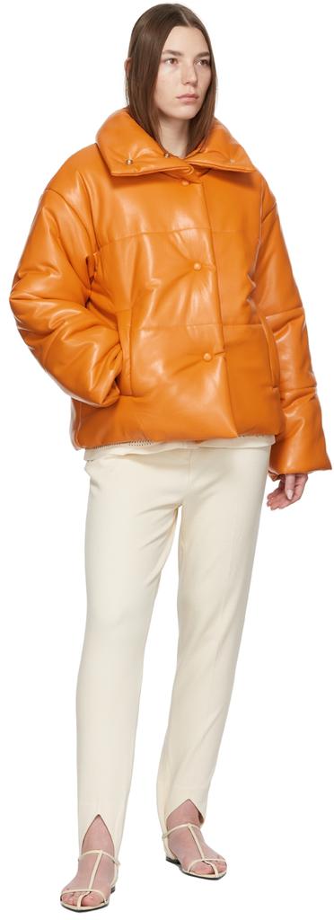 Orange Hide Puffer Vegan Leather Jacket商品第4张图片规格展示