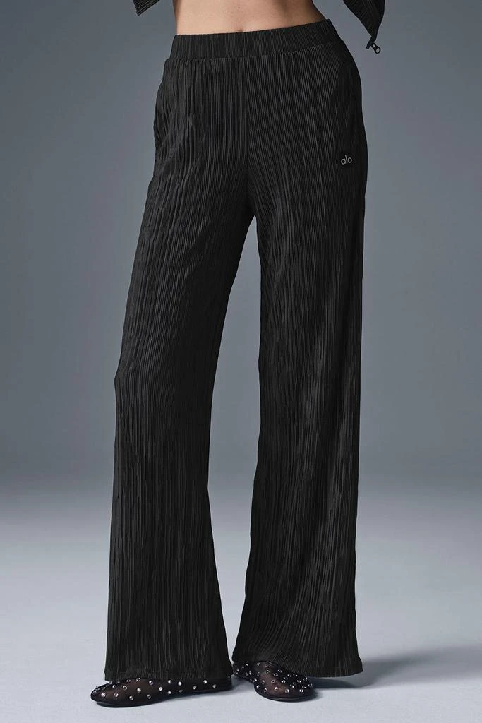 商品Alo|High-Waist Micro Plisse Straight Leg Pant - Black,价格¥1037,第1张图片