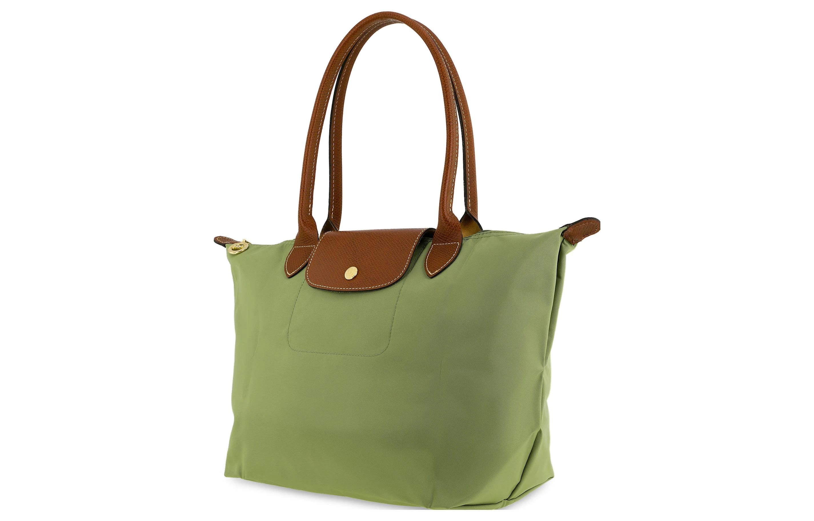 商品[国内直发] Longchamp|珑骧 Le Pliage 28 纯色徽标按扣拉链开合 帆布配皮 帆布包饺子包托特包Tote包购物袋手提单肩包 中号 女款 牛油果绿色,价格¥1278,第3张图片详细描述