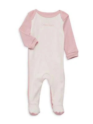 商品Calvin Klein|Baby Girl's Envelope Neckline Logo Coverall,价格¥125,第1张图片