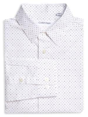 商品Calvin Klein|Boy's Slim Fit Logo-Adorned Polka-Dot Print Shirt,价格¥175,第4张图片详细描述