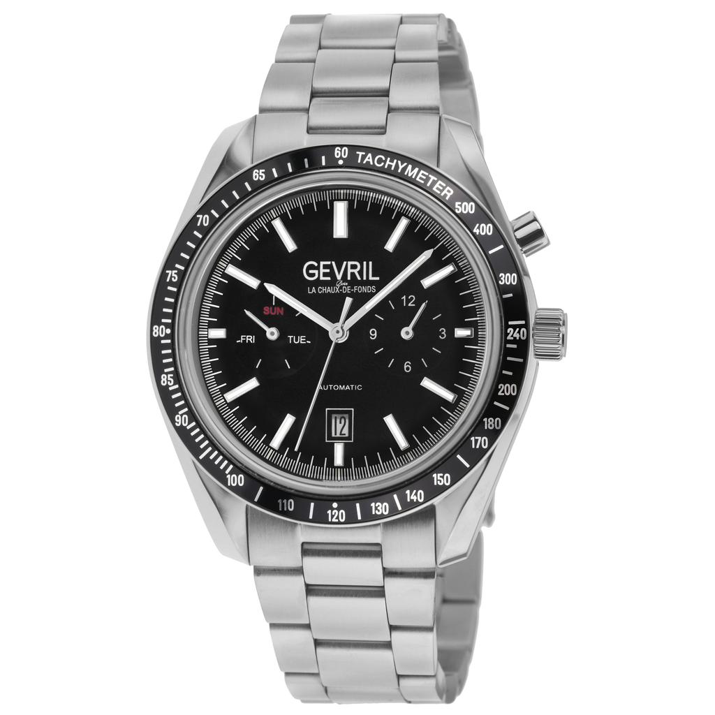 Gevril Lenox Automatic Men's Watch Black Dial Black Subdials Day/Date Stainless Steel Bracelet商品第1张图片规格展示