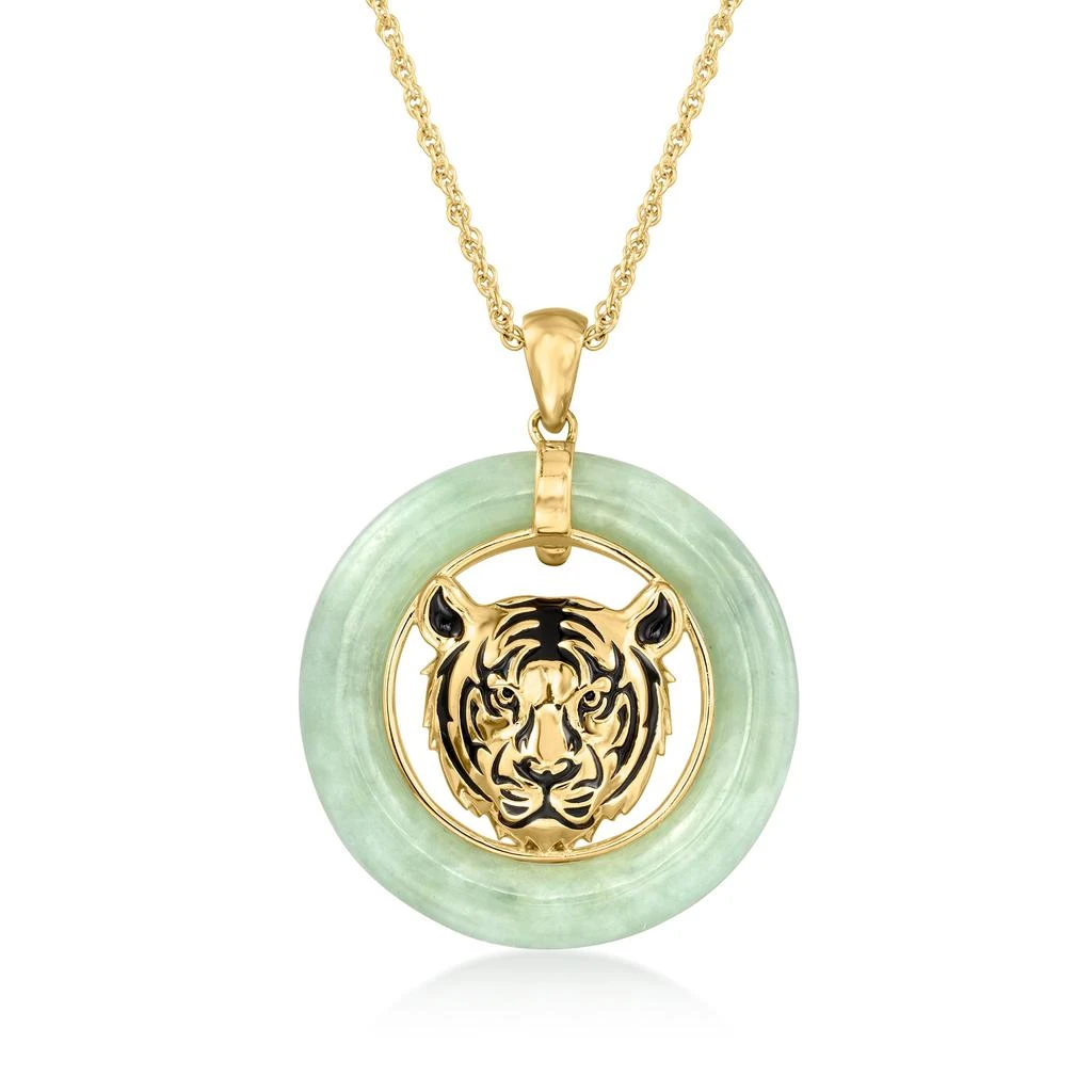 商品Ross-Simons|Jade Tiger Head Pendant Necklace in 18kt Gold Over Sterling,价格¥1125,第1张图片