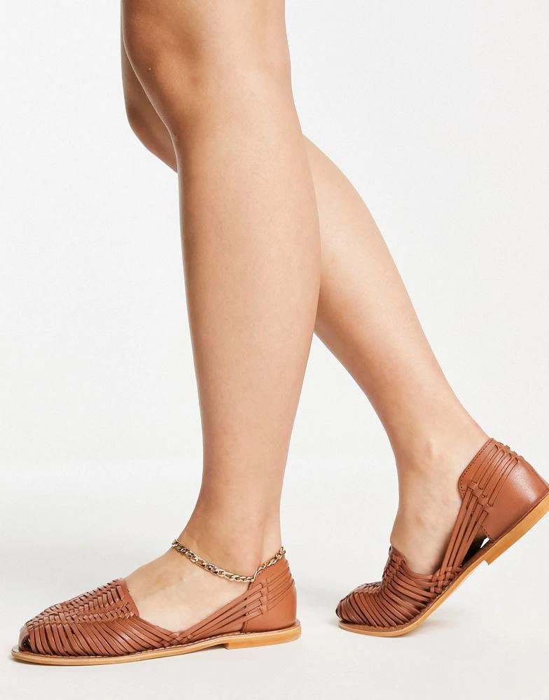商品ASOS|ASOS DESIGN Wide Fit Mileage woven leather flat shoes in tan,价格¥134,第2张图片详细描述