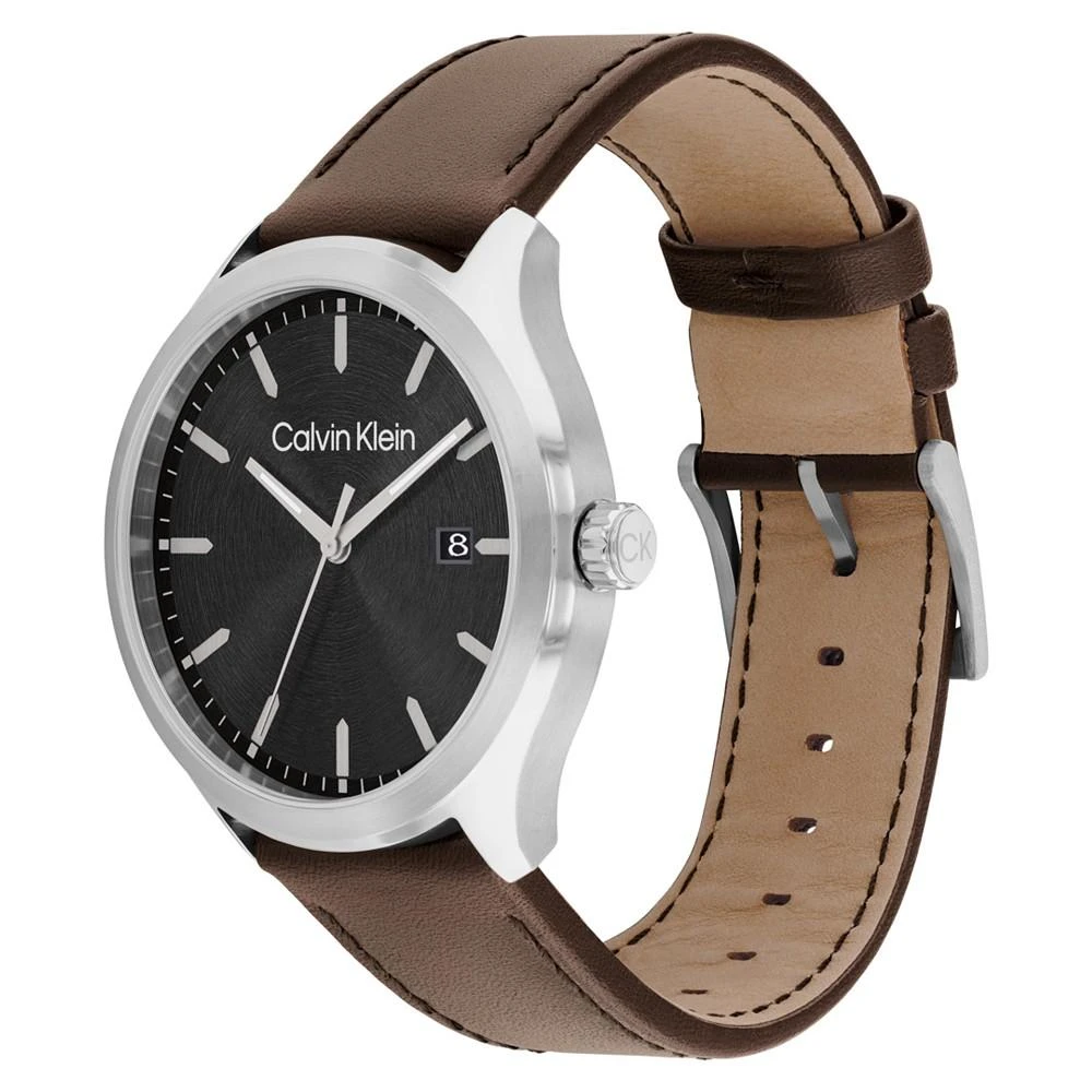商品Calvin Klein|Men's 3H Quartz Brown Leather Strap Watch 43mm,价格¥1081,第2张图片详细描述