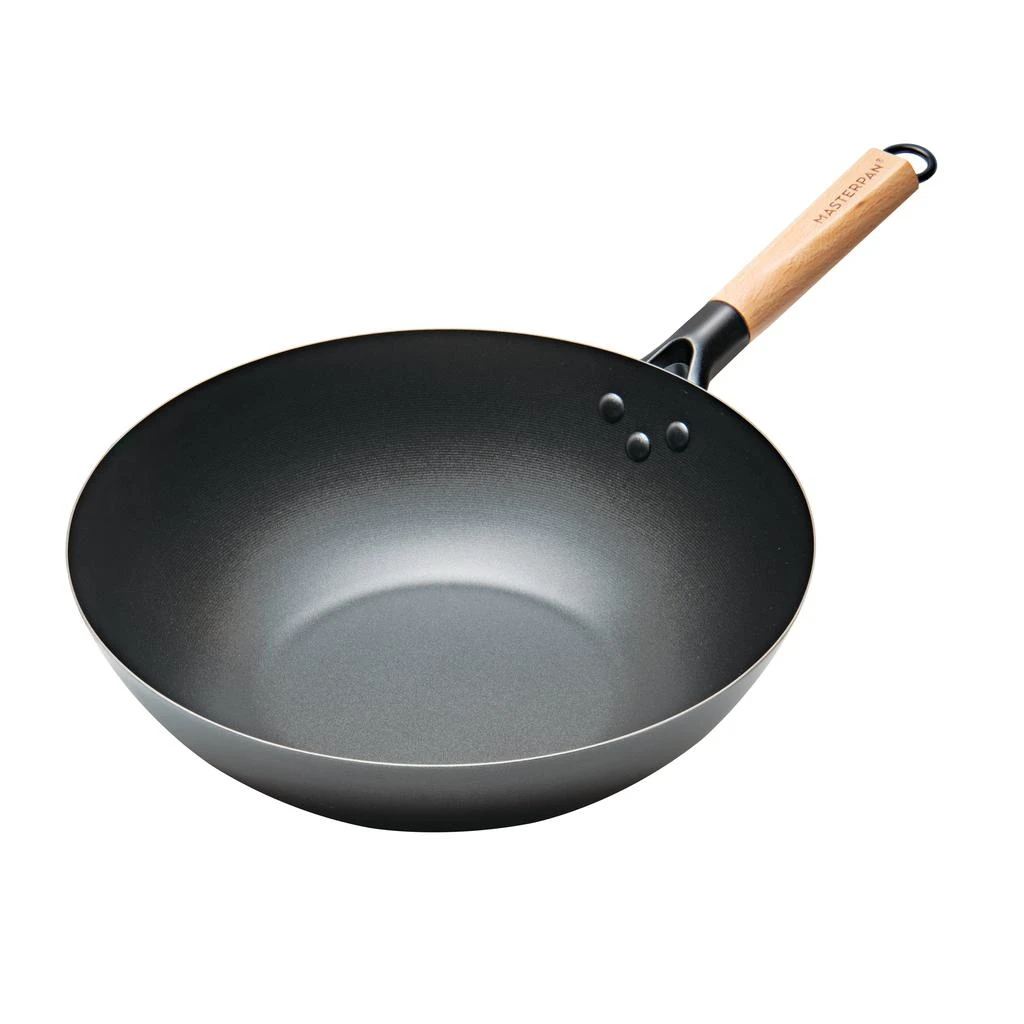 商品MASTERPAN|Carbon Steel Wok With Glass Lid & Wooden Utensils, Non-Stick Flat Bottom Asian Stir-Fry Cookware With Wooden Handle, 12” (30Cm),价格¥475,第2张图片详细描述