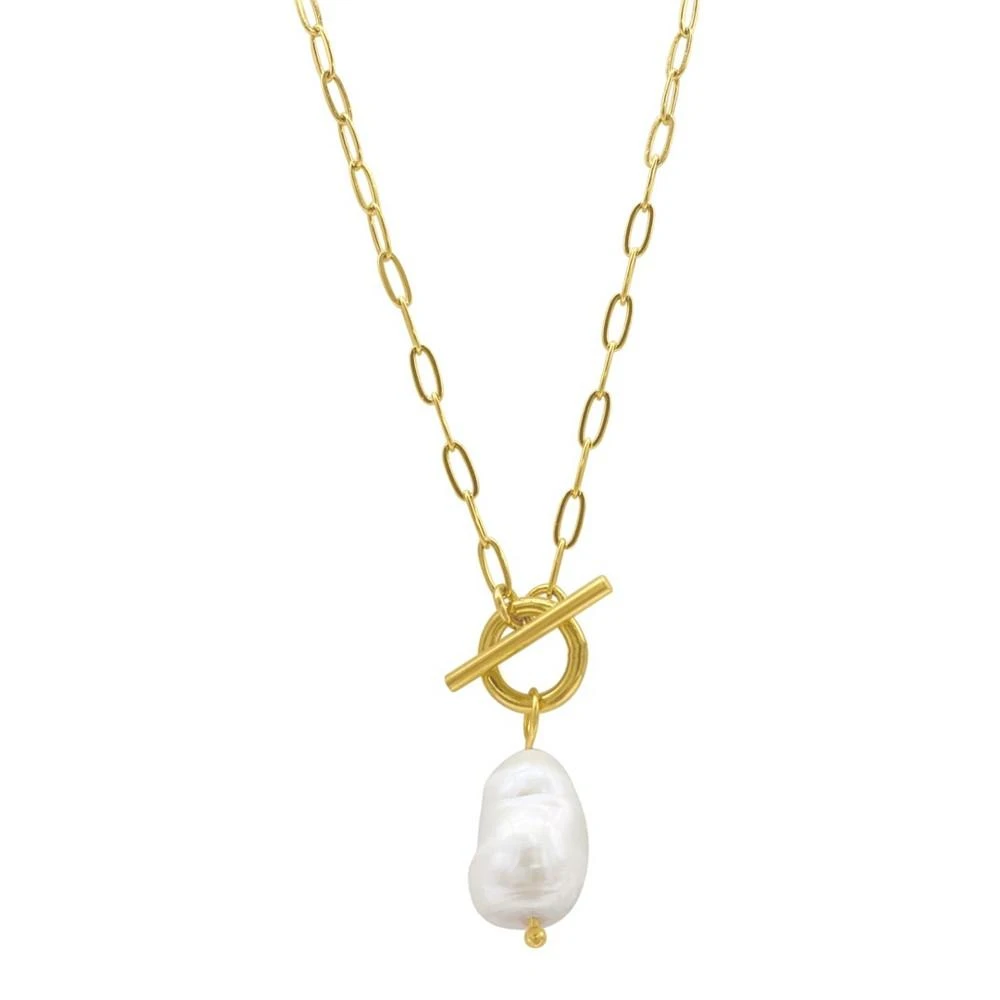 商品ADORNIA|18.5" Paper Clip Chain Toggle 14K Gold Plated Necklace with Freshwater Pearl,价格¥287,第1张图片