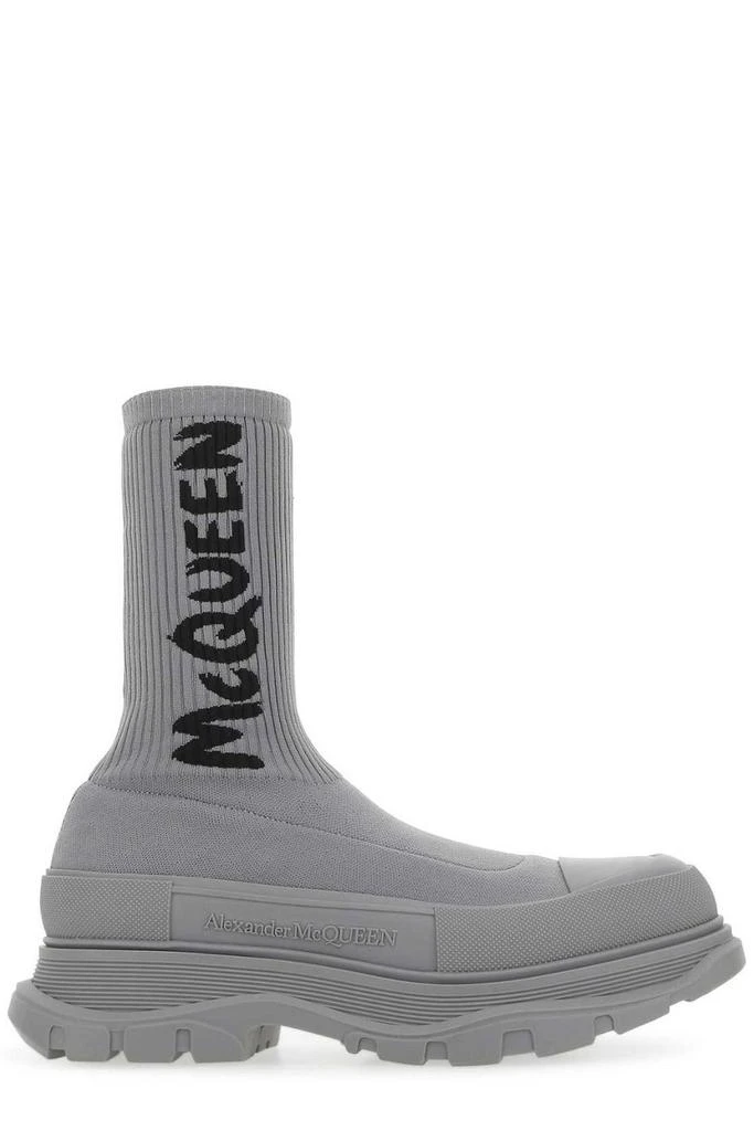 商品Alexander McQueen|Alexander McQueen Logo Printed Sock-Style Boots,价格¥4233,第1张图片