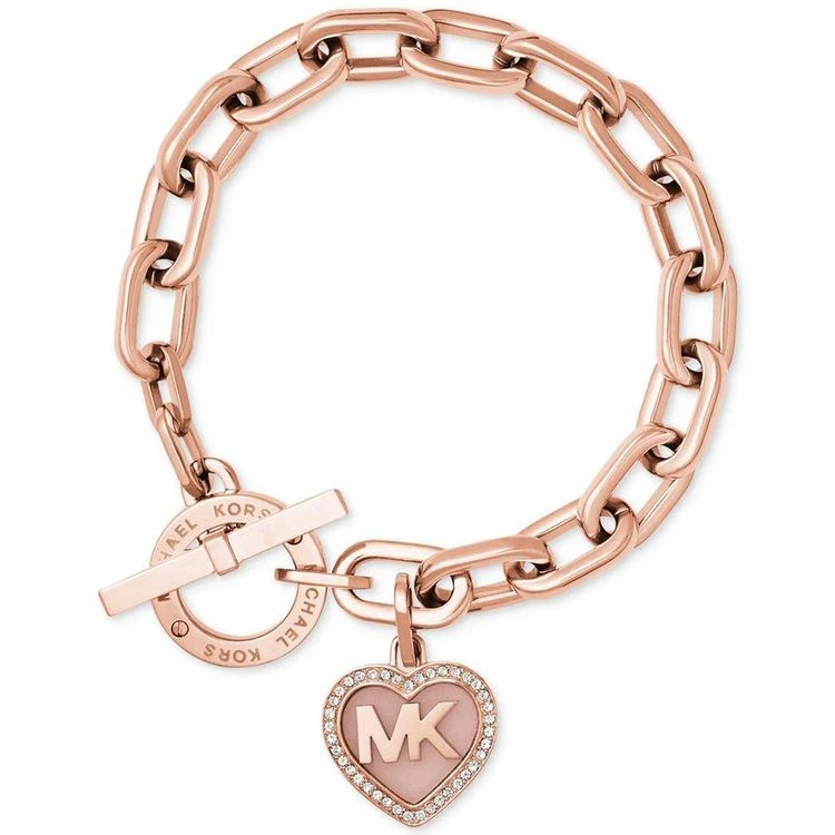 商品Michael Kors|Michael Kors Rose Gold-Tone Pavé Logo Heart Toggle Bracelet 手环,价格¥528,第1张图片