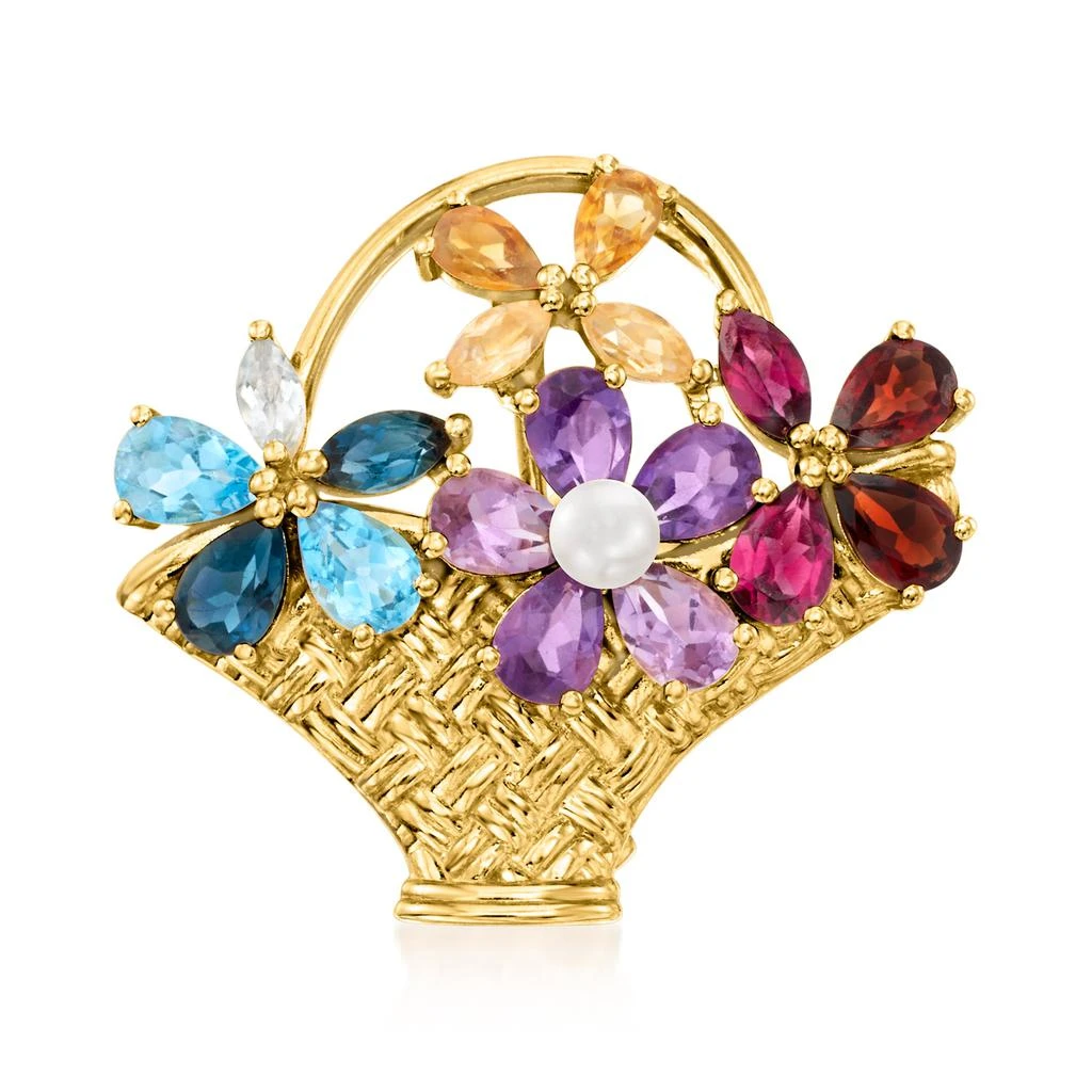 商品Ross-Simons|Ross-Simons Cultured Pearl and Multi-Gemstone Flower Basket Pin/Pendant in 18kt Gold Over Sterling,价格¥1263,第1张图片