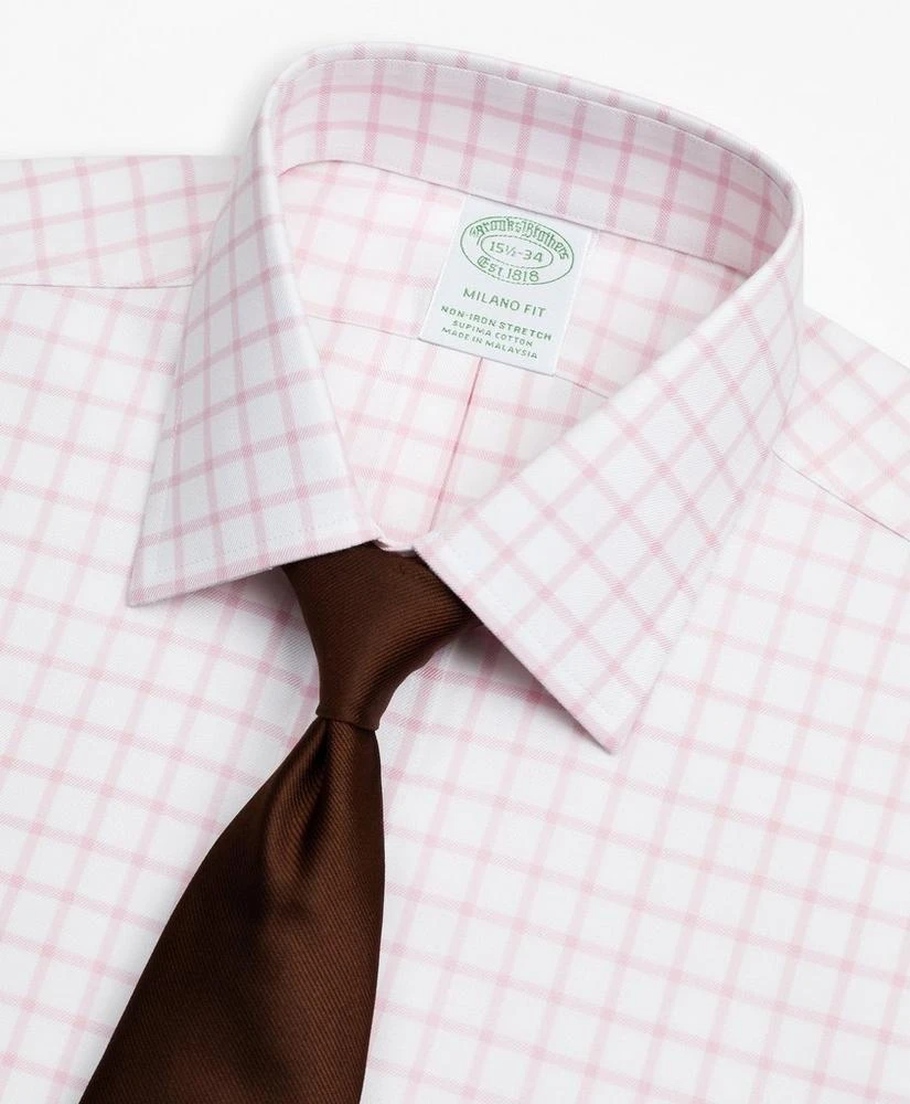 Stretch Milano Slim-Fit Dress Shirt, Non-Iron Twill Ainsley Collar Grid Check 商品