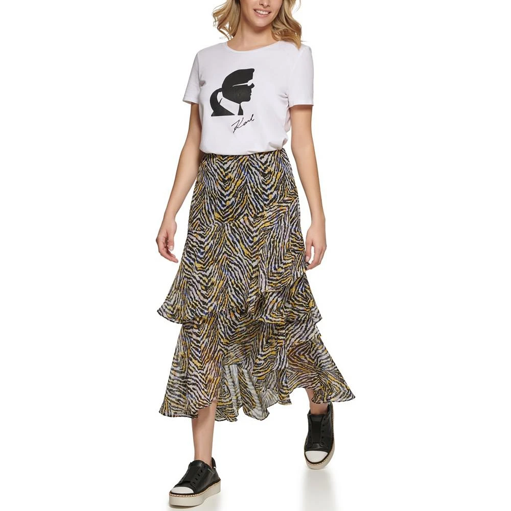 商品Karl Lagerfeld Paris|Women's Printed Ruffle Midi Skirt,价格¥493,第5张图片详细描述